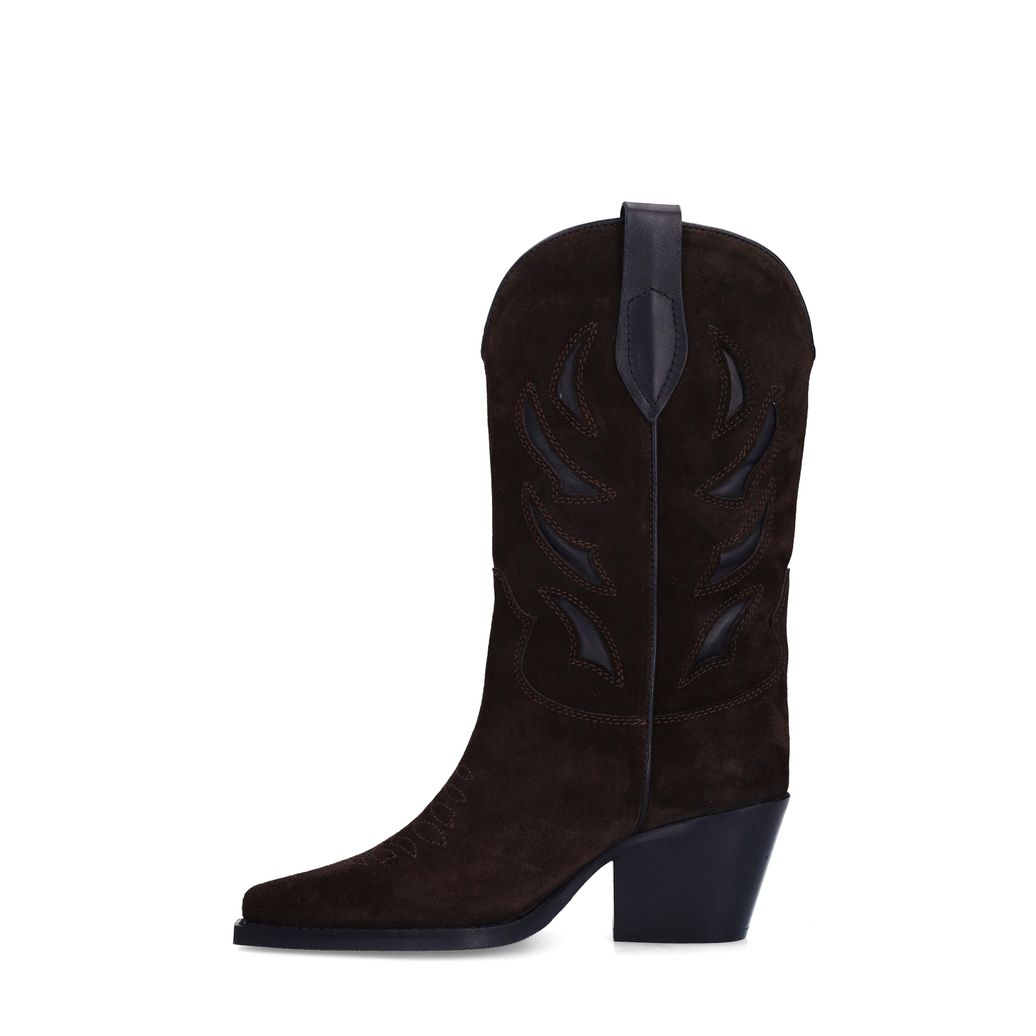 Dunkelbraune Veloursleder-Cowboystiefel mit Stickerei