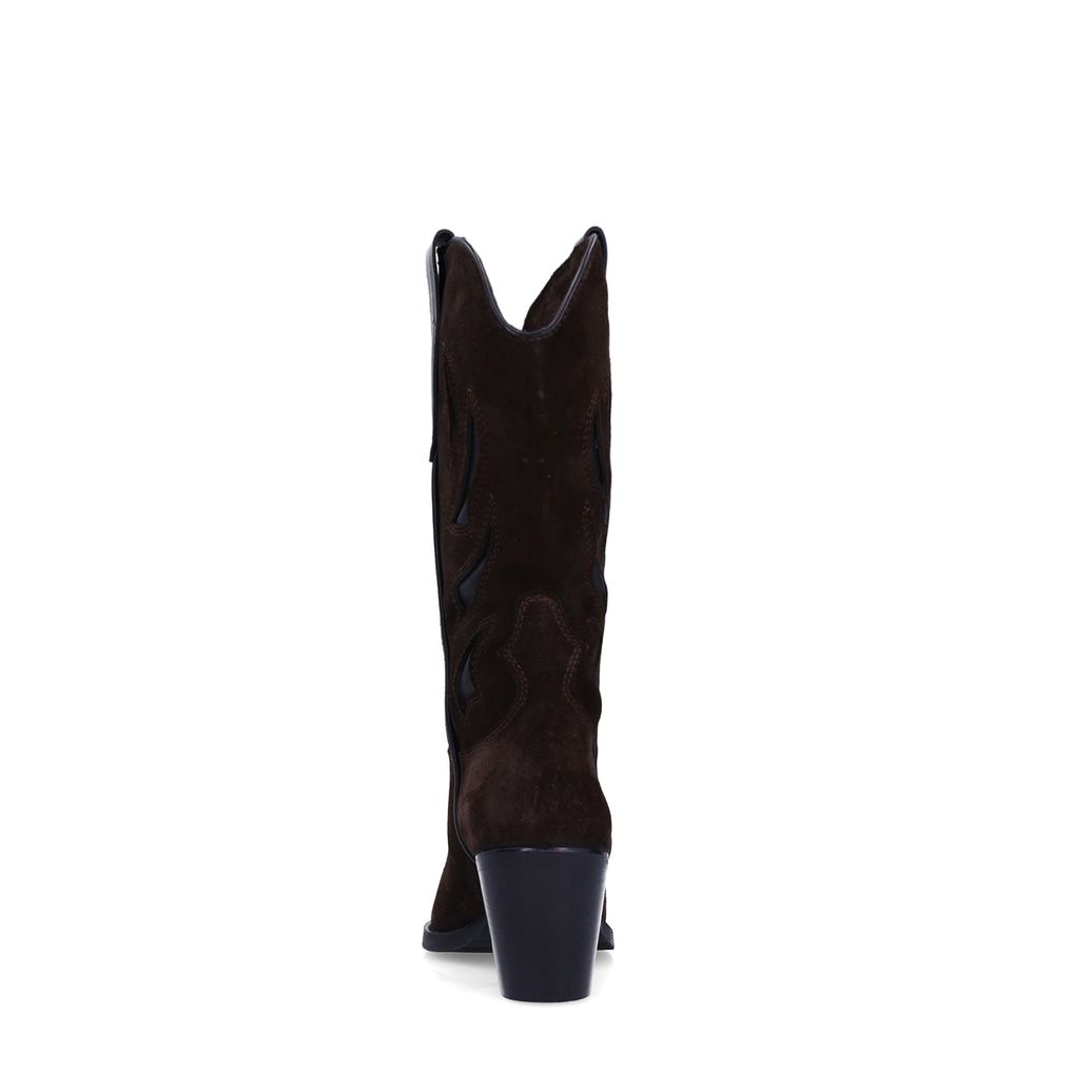 Dunkelbraune Veloursleder-Cowboystiefel mit Stickerei