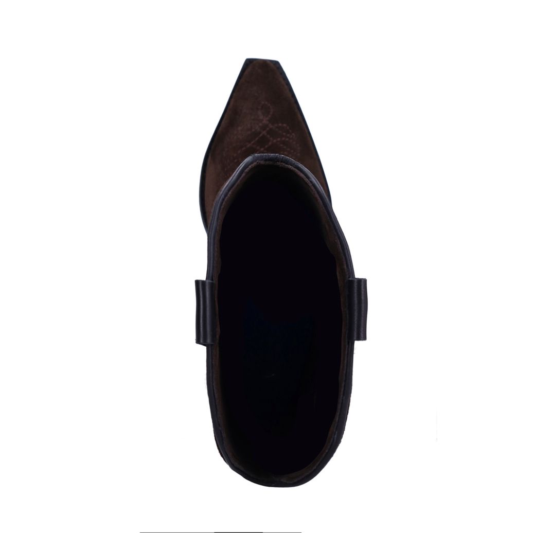 Dunkelbraune Veloursleder-Cowboystiefel mit Stickerei