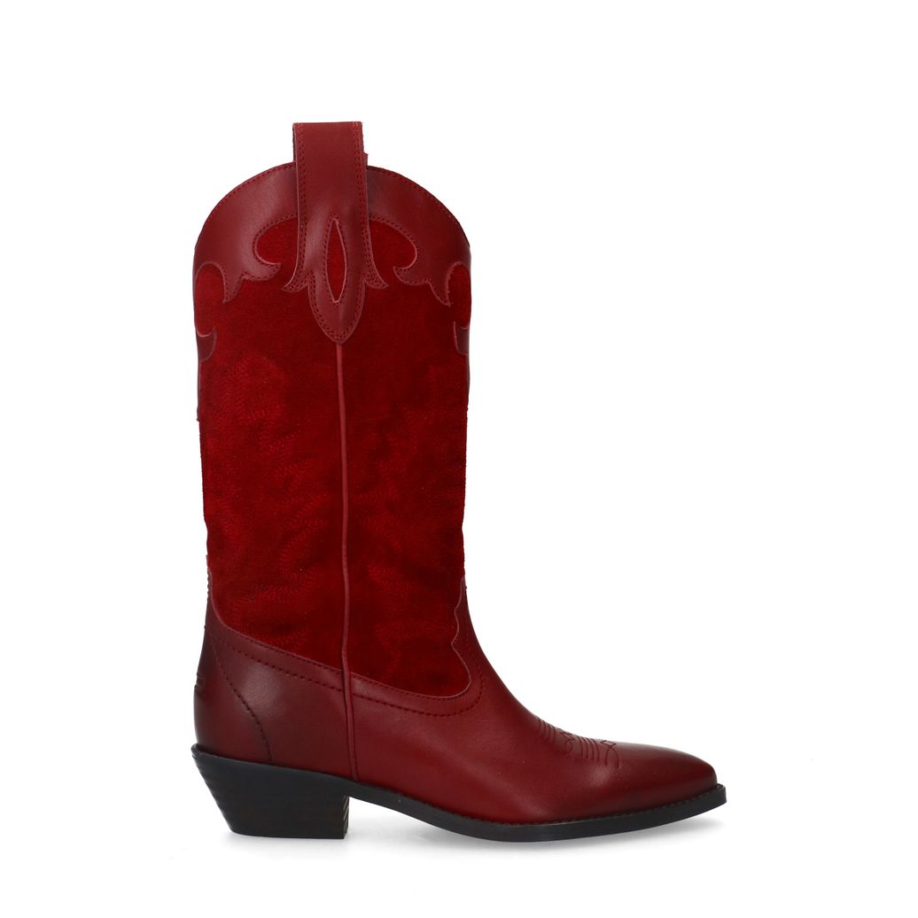 Santiags en cuir avec surpiqûres décoratives - rouge