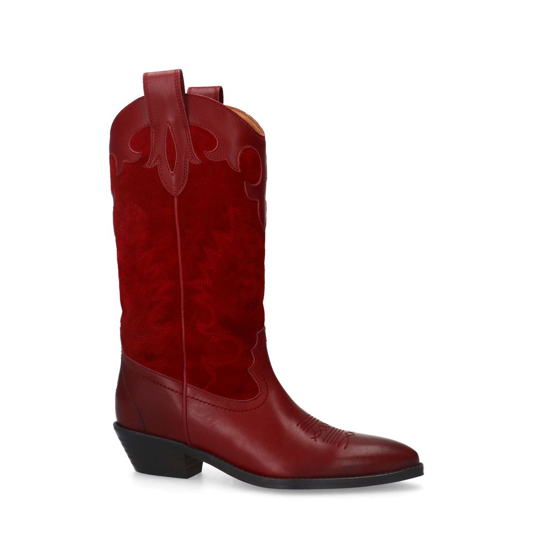 Santiags en cuir avec surpiqûres décoratives - rouge
