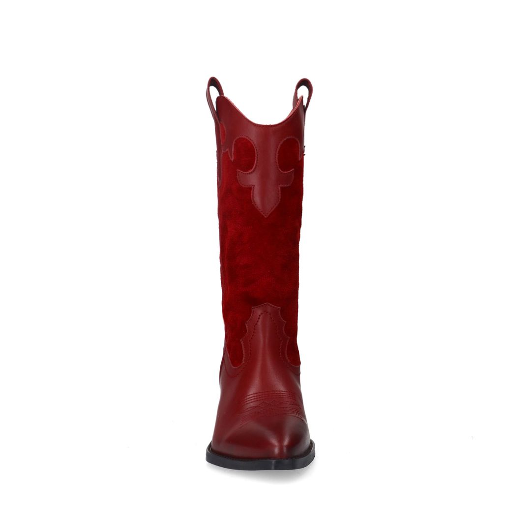 Santiags en cuir avec surpiqûres décoratives - rouge