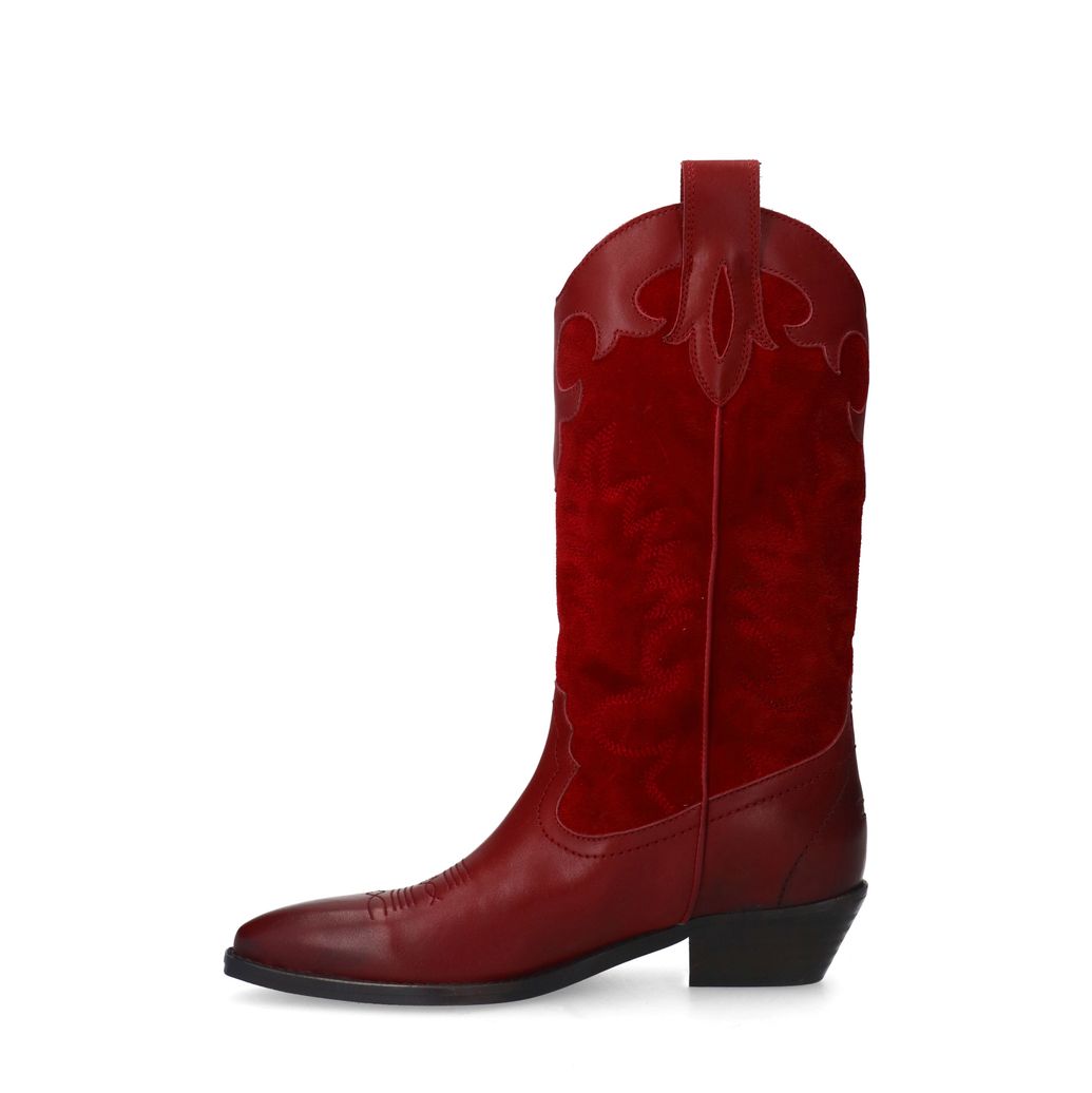 Santiags en cuir avec surpiqûres décoratives - rouge