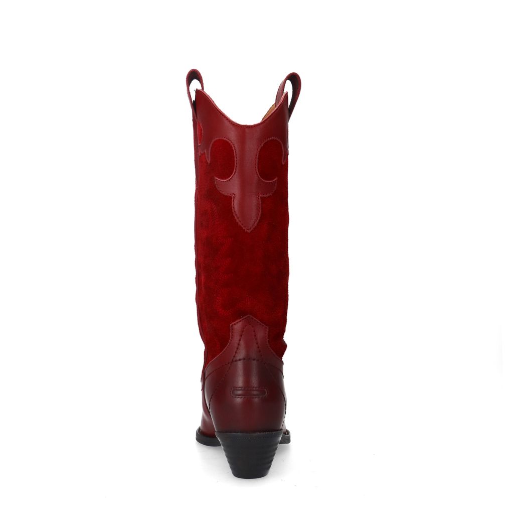 Santiags en cuir avec surpiqûres décoratives - rouge