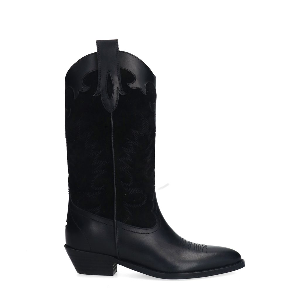 Santiags en cuir avec surpiqûres décoratives - noir