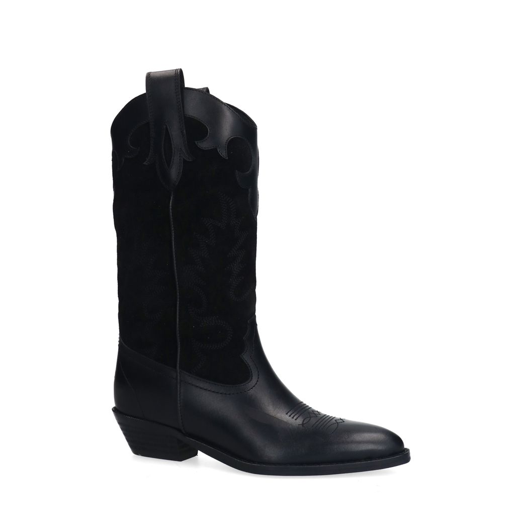 Zwarte leren cowboylaarzen met sierstiksels