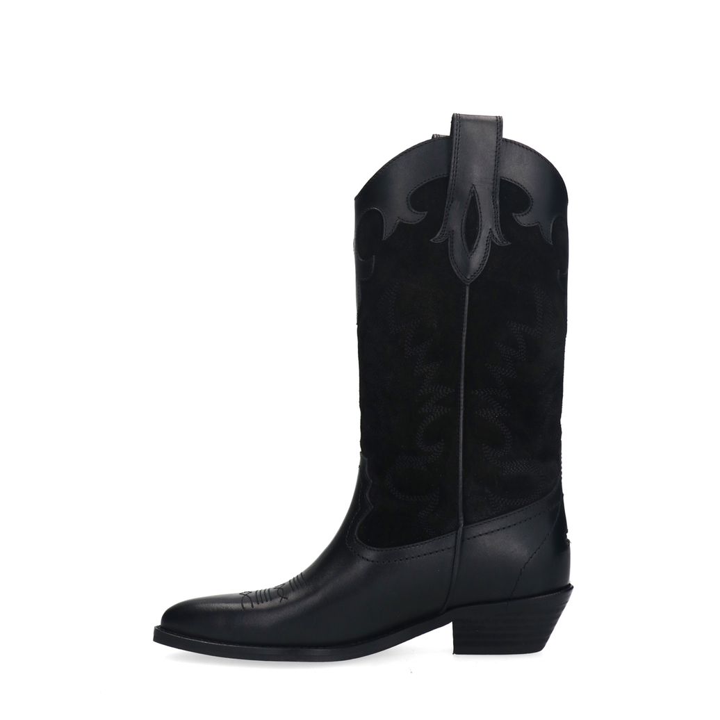 Zwarte leren cowboylaarzen met sierstiksels