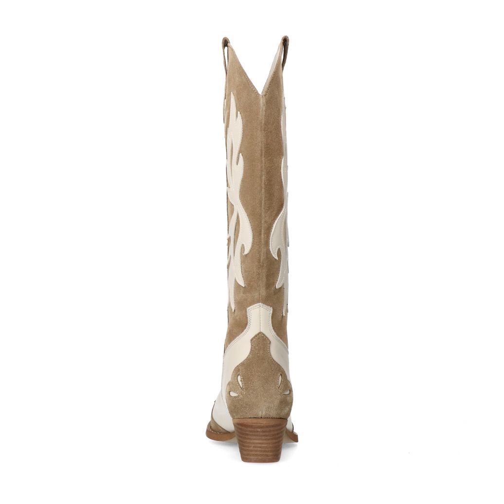 Santiags en daim avec surpiqûres décoratives - beige