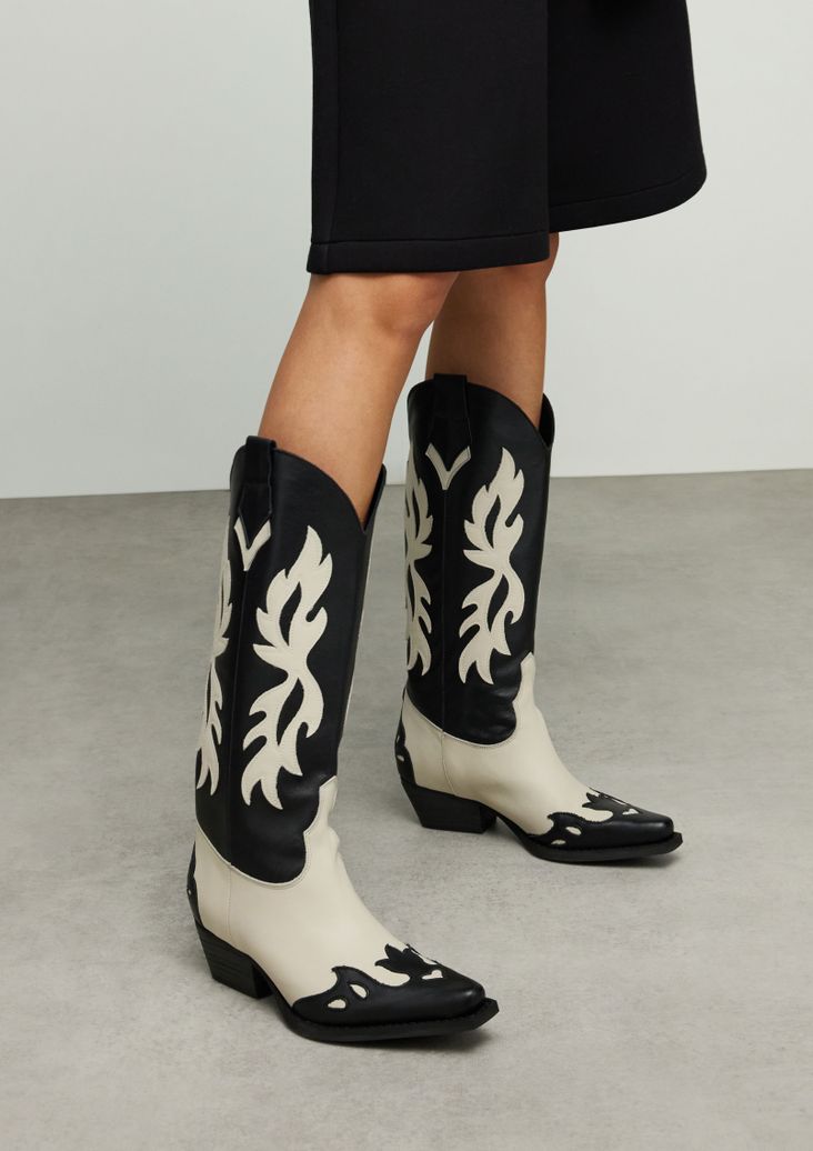 Santiags en cuir avec surpiqûres décoratives - noir