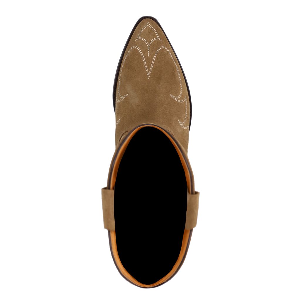 Taupefarbene Veloursleder-Cowboystiefeletten mit Stickerei