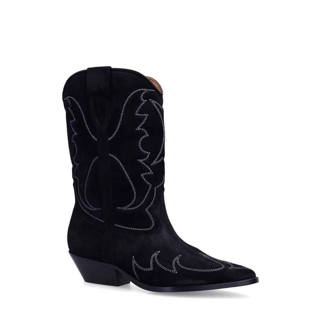 Schwarze Veloursleder-Cowboystiefeletten mit Stickerei