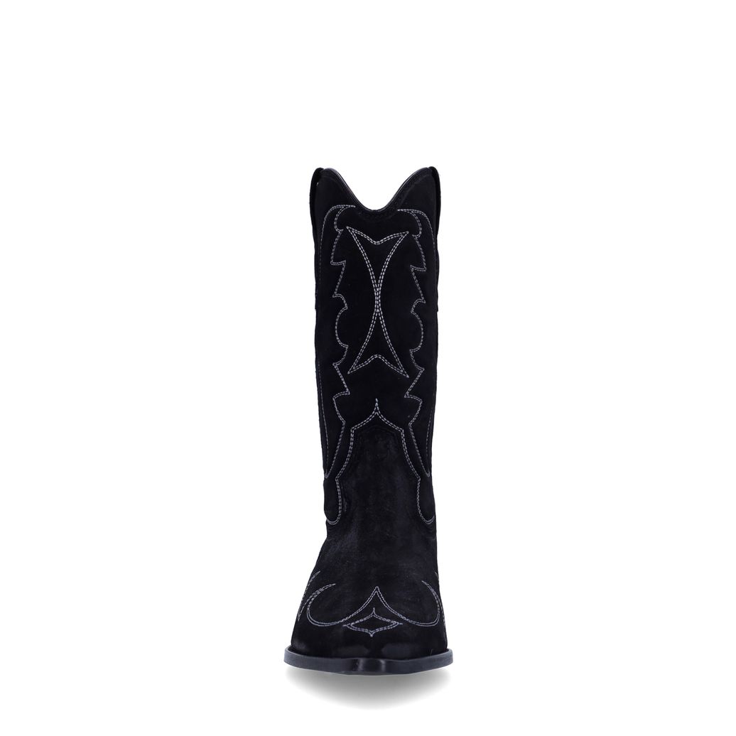 Schwarze Veloursleder-Cowboystiefeletten mit Stickerei