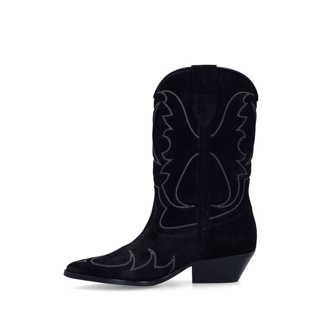 Schwarze Veloursleder-Cowboystiefeletten mit Stickerei
