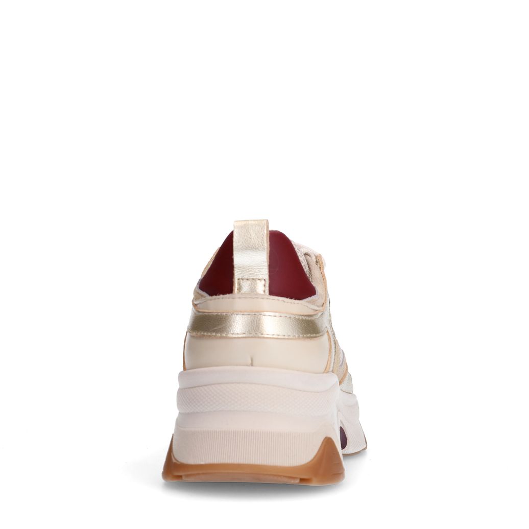 Beige sneakers met burgundy details