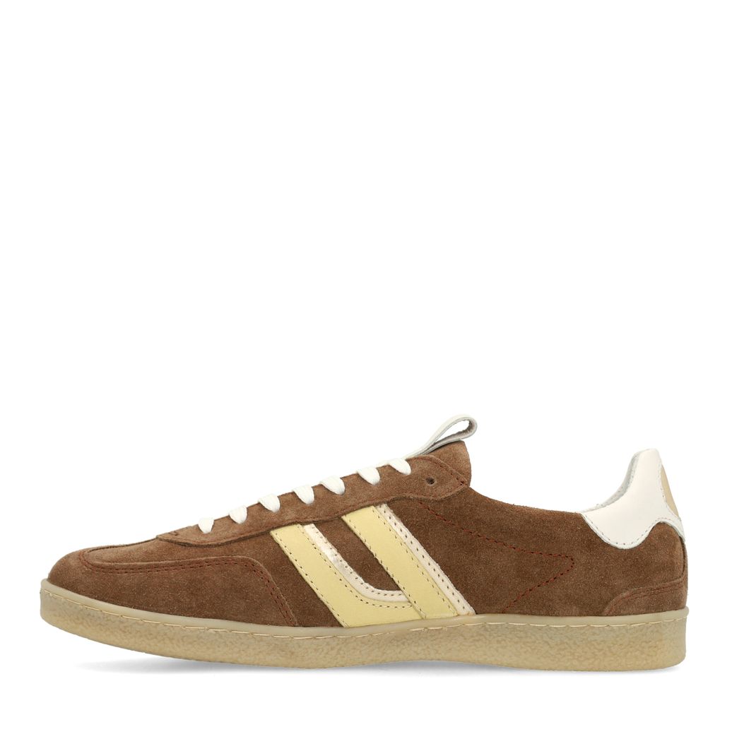 Braune Veloursleder-Sneaker mit gelben Details