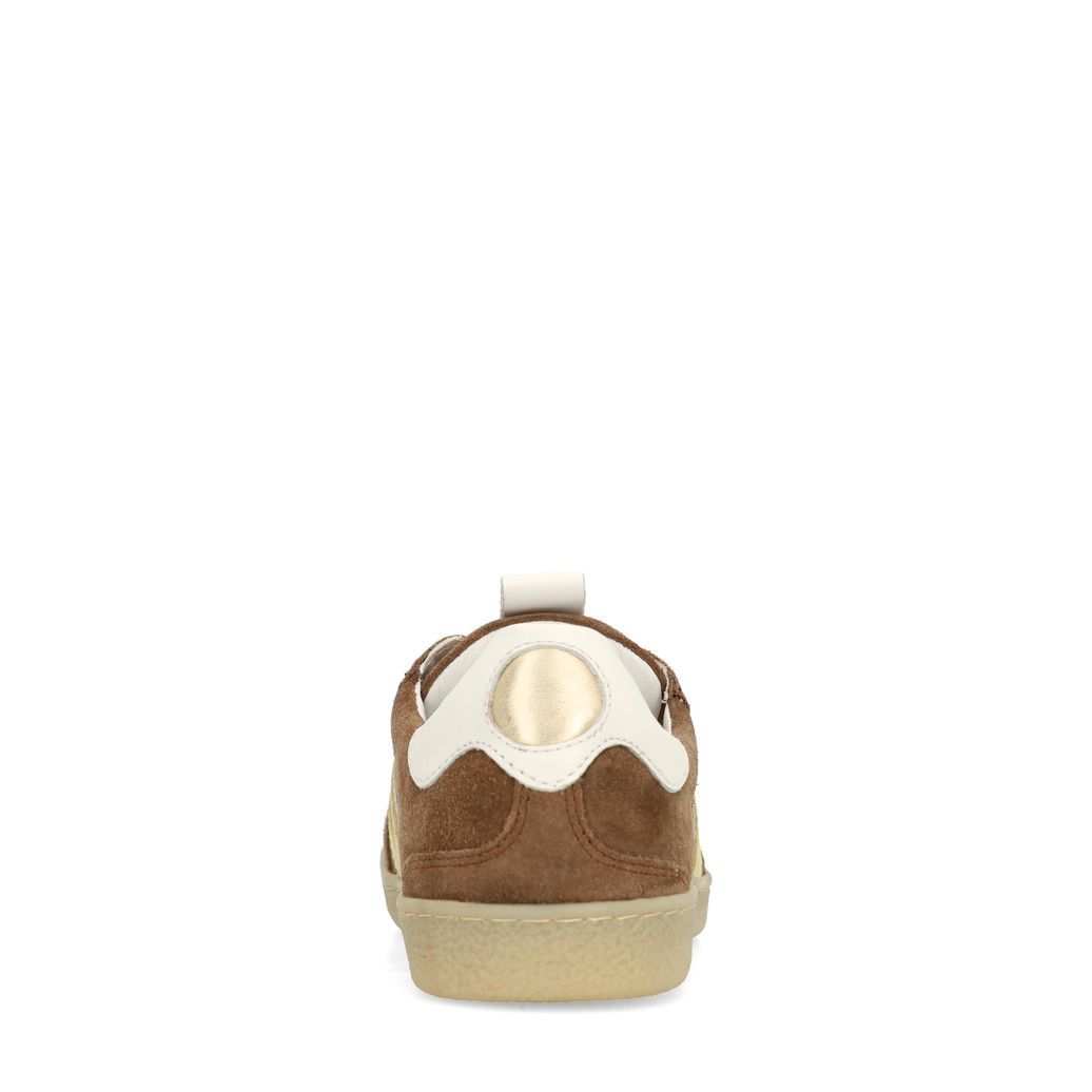 Braune Veloursleder-Sneaker mit gelben Details