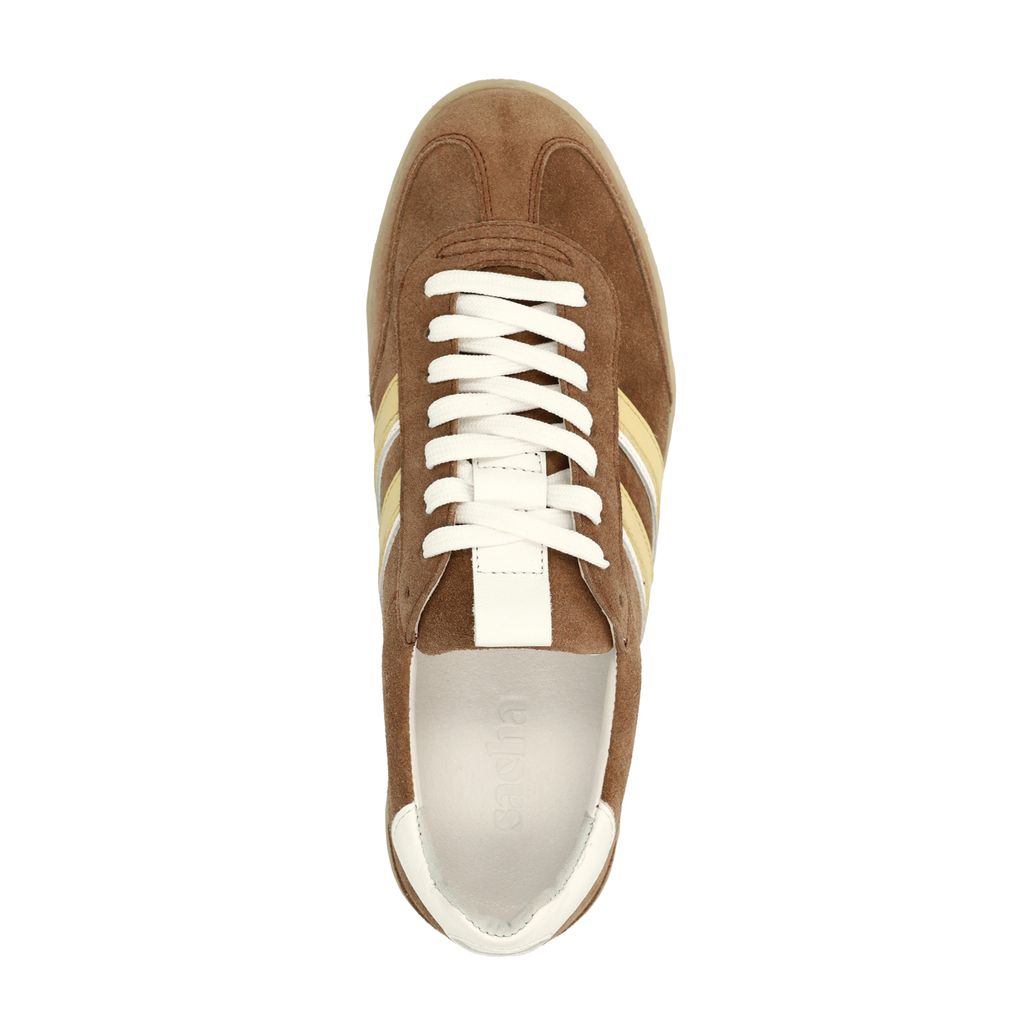 Braune Veloursleder-Sneaker mit gelben Details