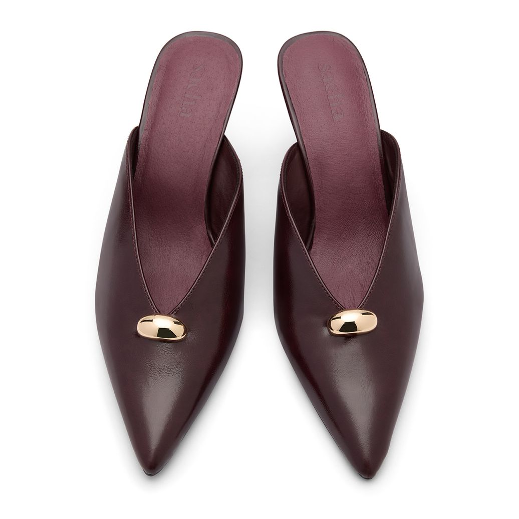Bordeauxrote Mules mit Keilabsatz