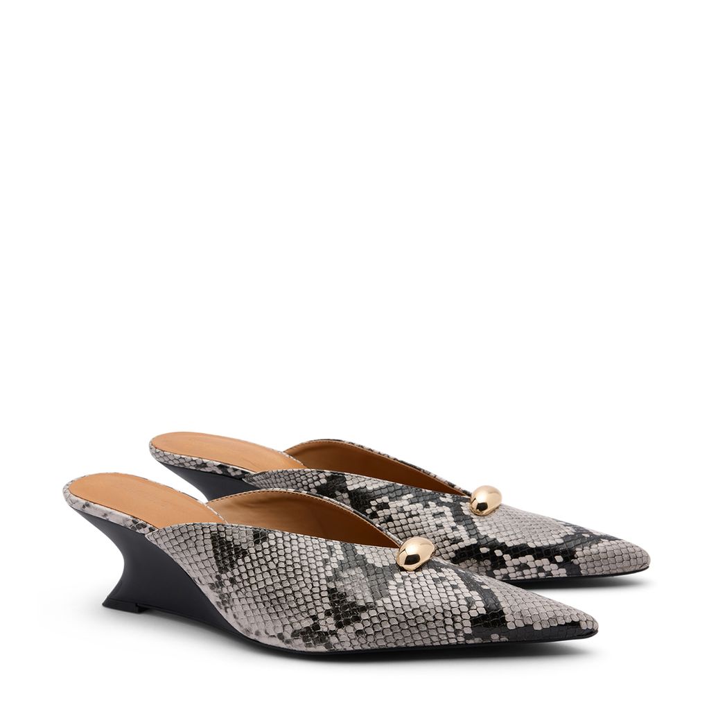 Mules à talon compensé serpent