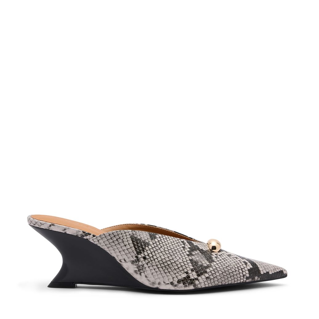 Mules à talon compensé serpent