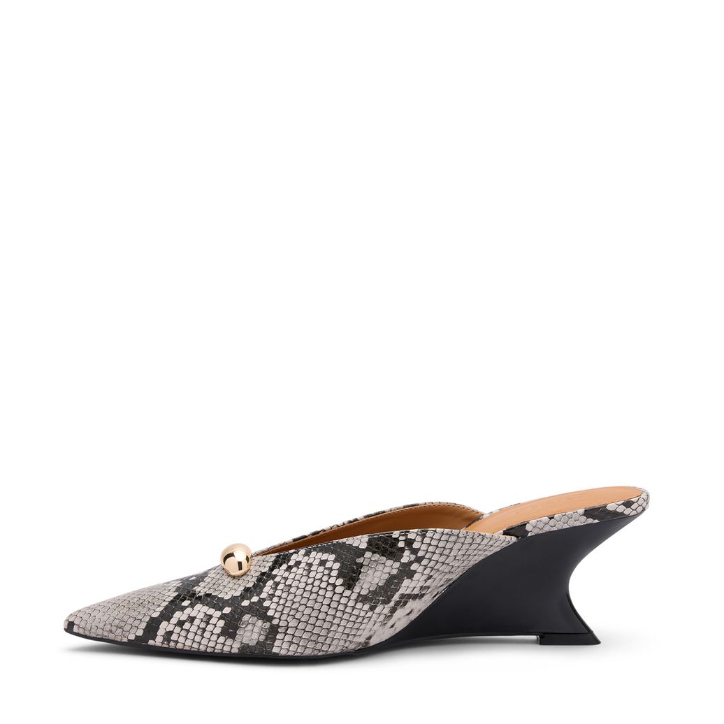 Mules à talon compensé serpent