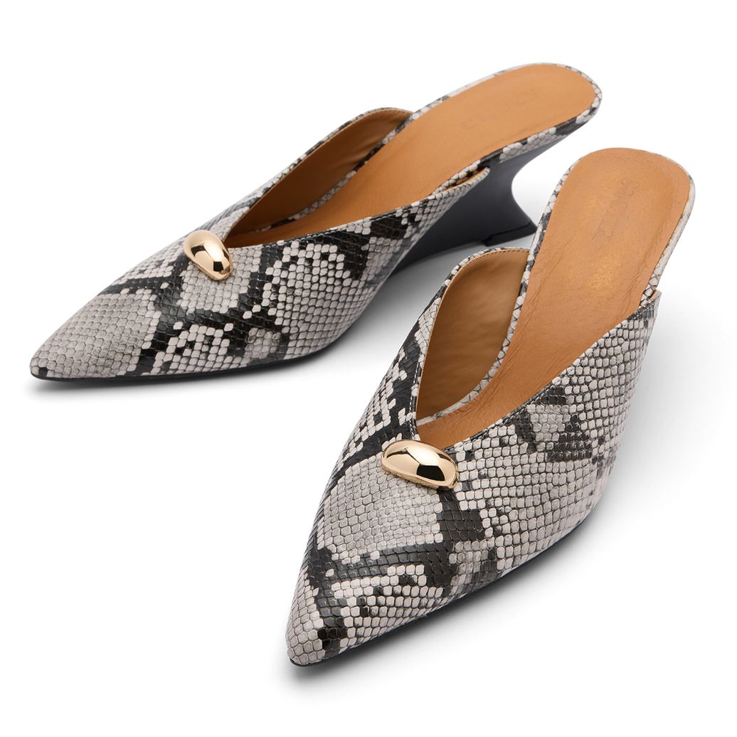 Mules à talon compensé serpent