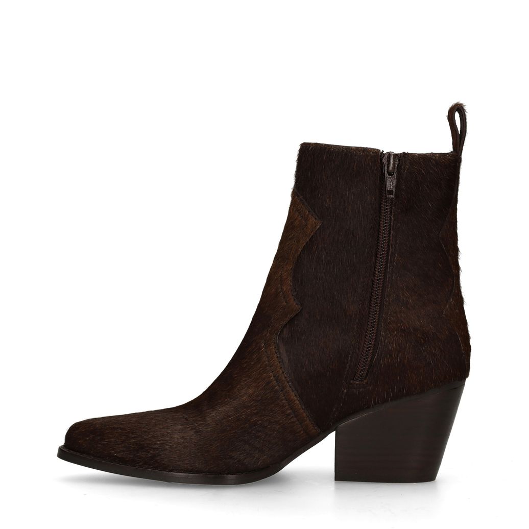 Donkerbruine pony hair enkellaarsjes met hak