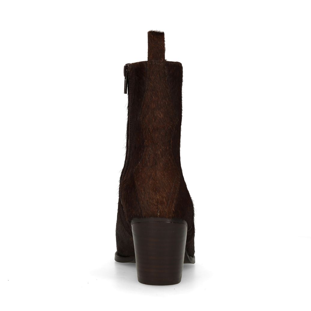 Donkerbruine pony hair enkellaarsjes met hak