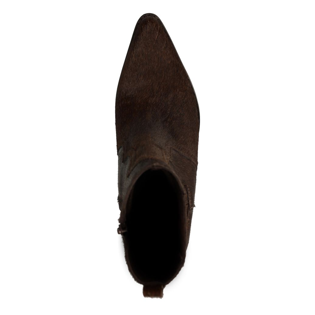 Dunkelbraune Absatz-Stiefeletten mit Kuhfellmuster