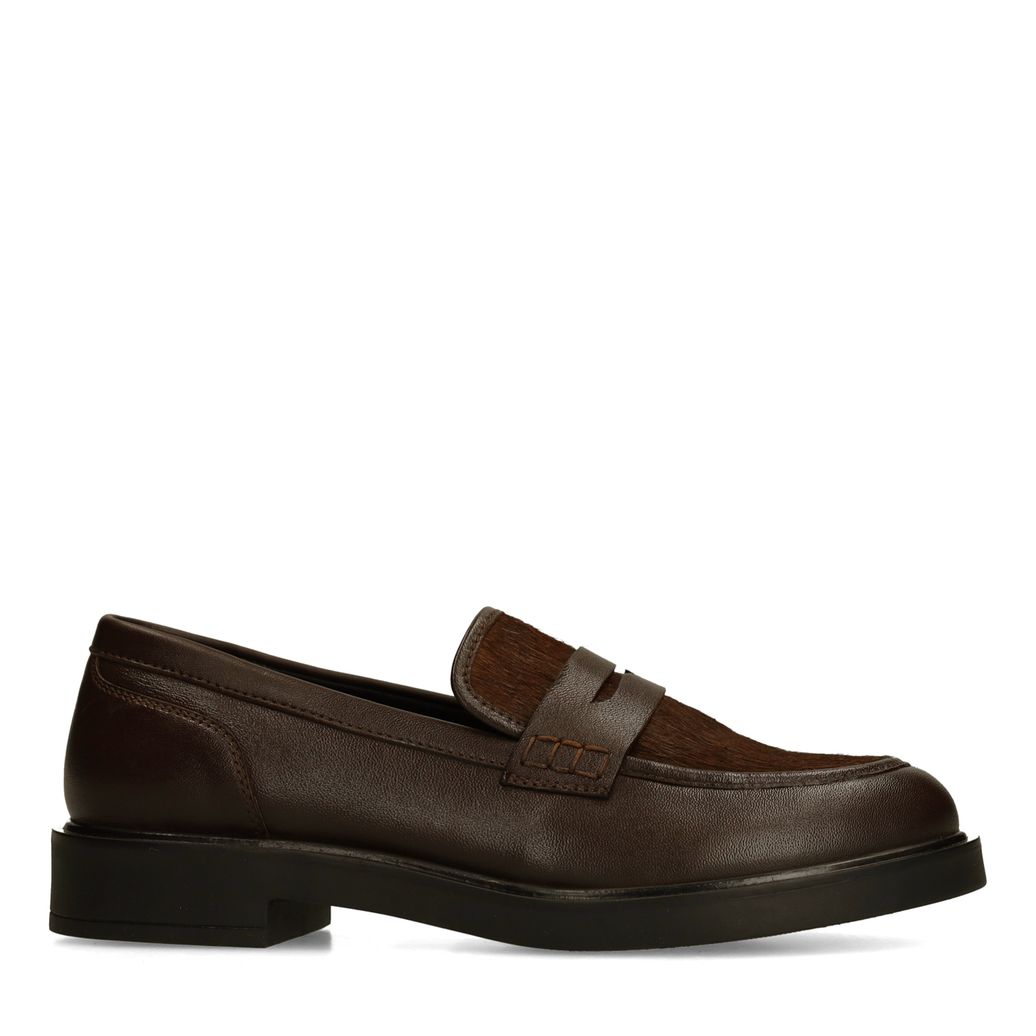 Mocassins en cuir avec effet poils de poney - marron