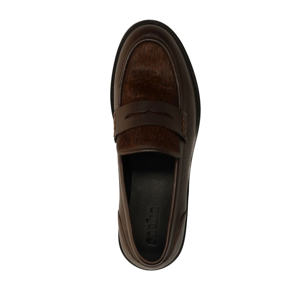 Braune Leder-Loafer mit Pony Hair