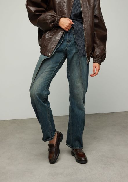 Braune Leder-Loafer mit Pony Hair