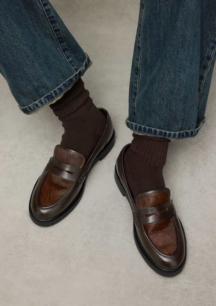 Braune Leder-Loafer mit Pony Hair