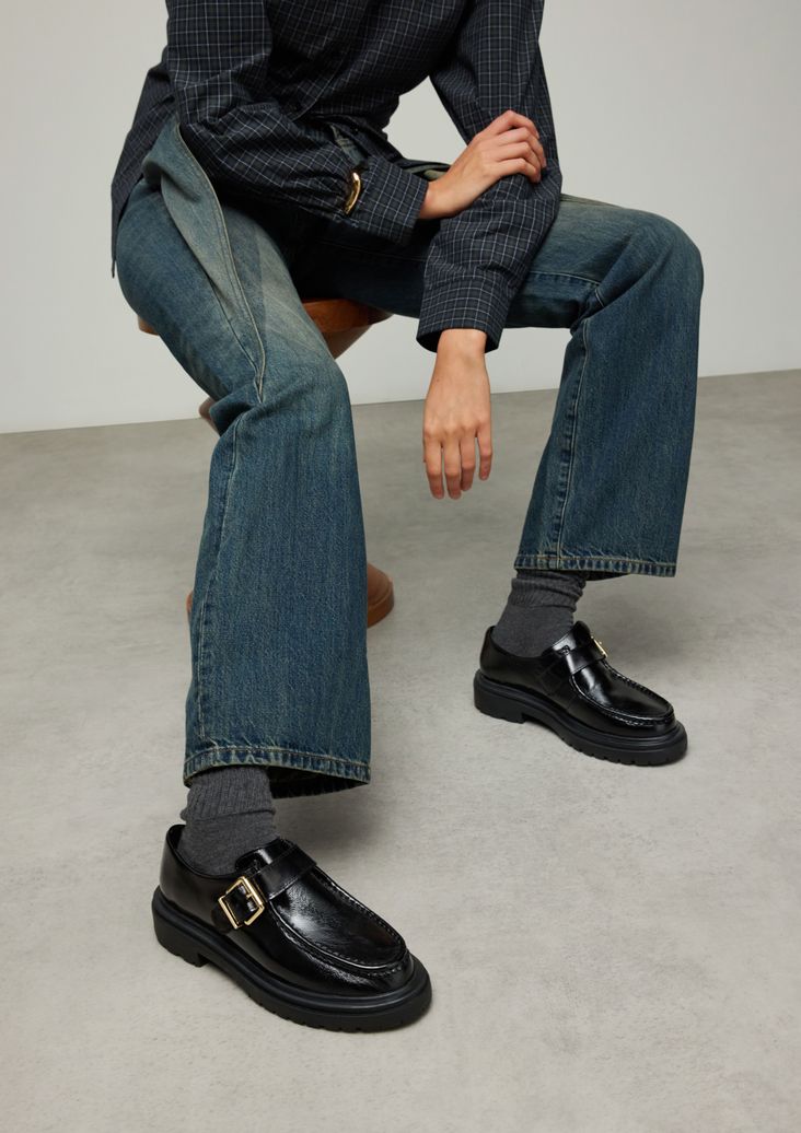 Zwarte leren loafers met buckle