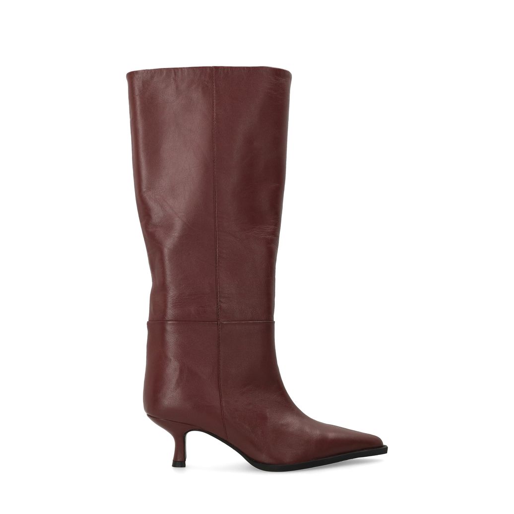 Bottes hautes à talon en cuir - rouge