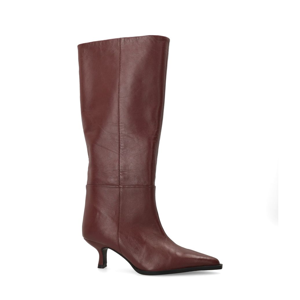 Bottes hautes à talon en cuir - rouge