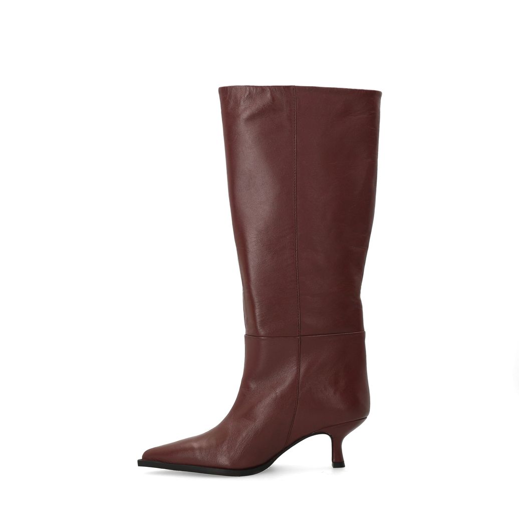 Bottes hautes à talon en cuir - rouge