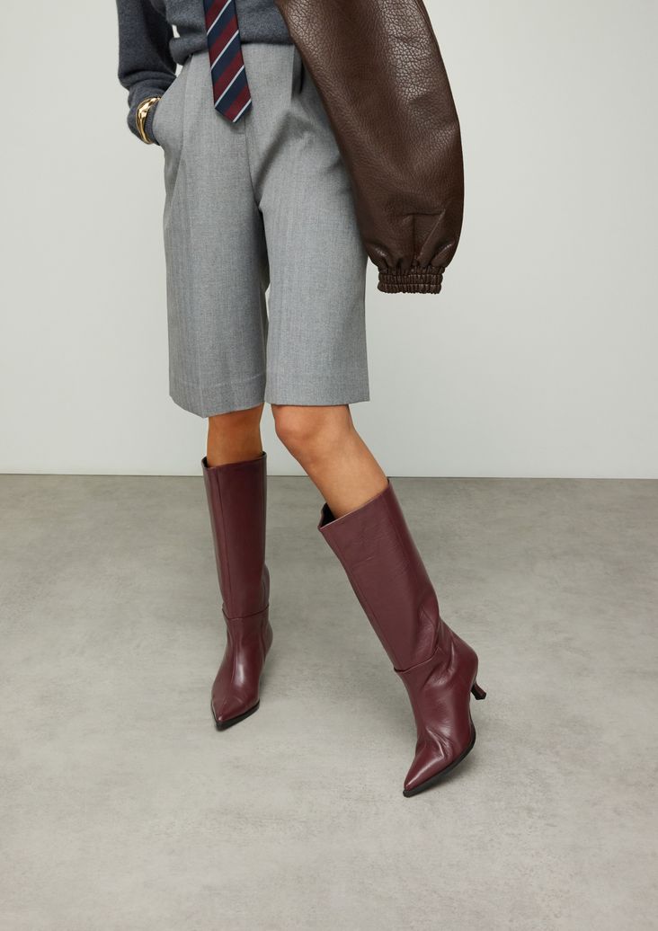 Bottes hautes à talon en cuir - rouge