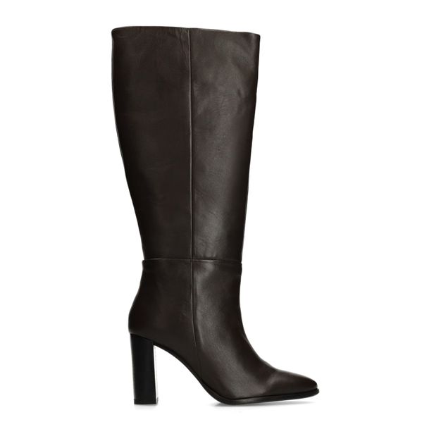 Bruine hoge leren laarzen met hak