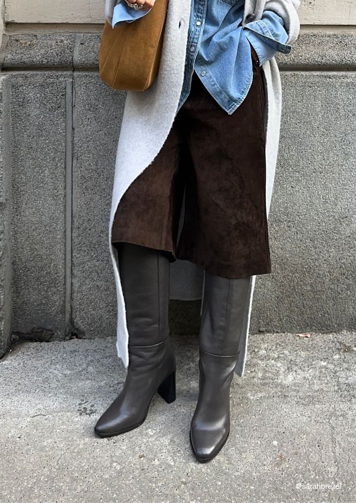 Bottes hautes à talon en cuir - marron