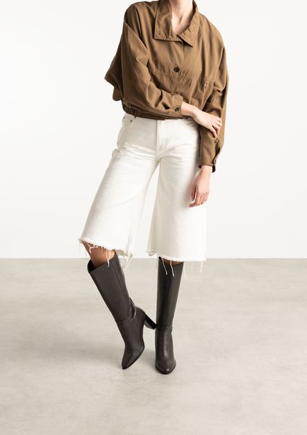 Bottes hautes à talon en cuir - marron