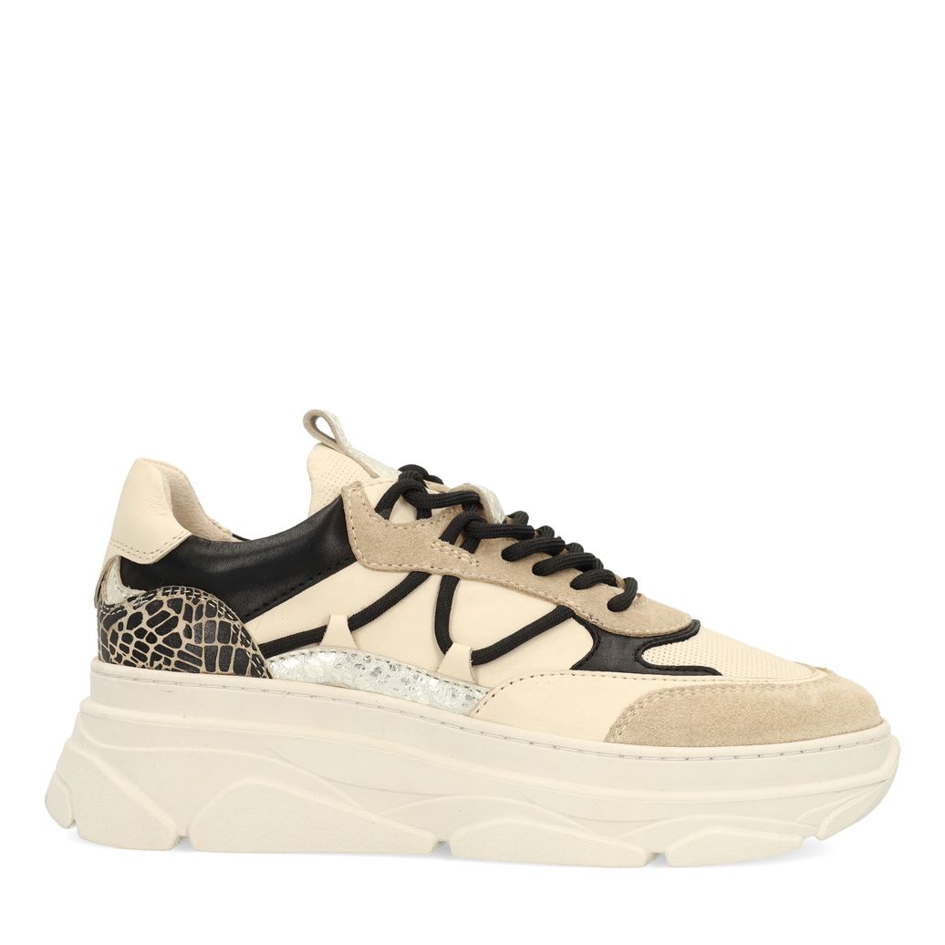Beigefarbene Sneaker mit Animalprint-Details