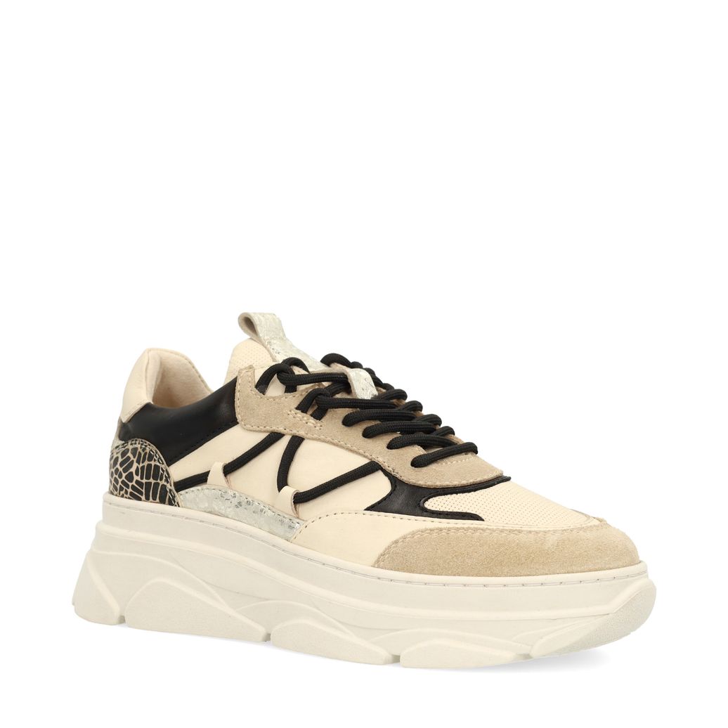 Beigefarbene Sneaker mit Animalprint-Details