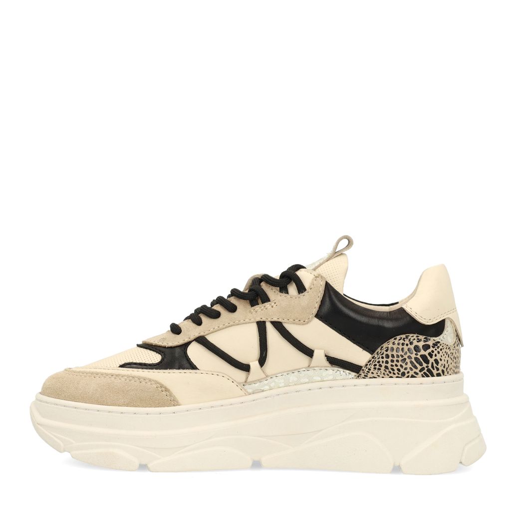 Beigefarbene Sneaker mit Animalprint-Details