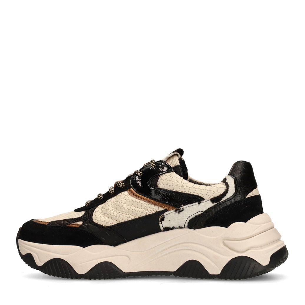 Zwarte leren cow print sneakers