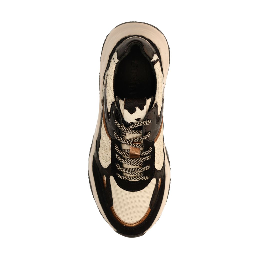 Zwarte leren cow print sneakers