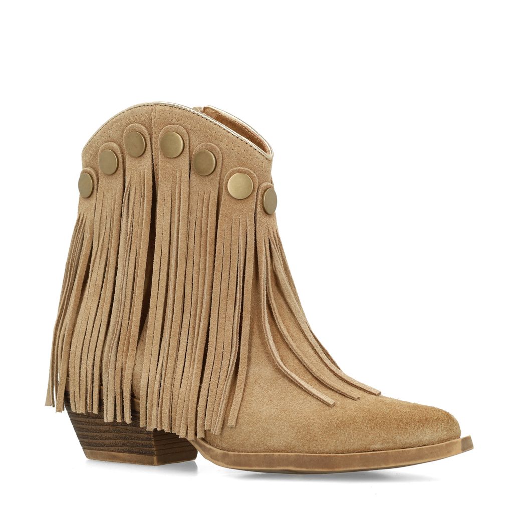 Santiags en daim avec franges - beige