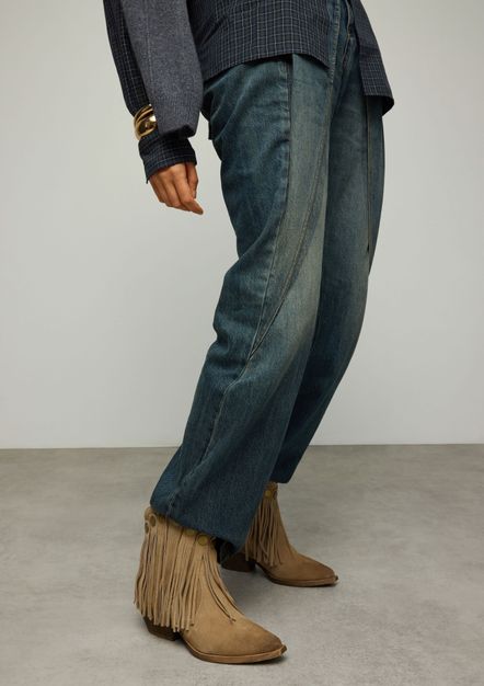 Santiags en daim avec franges - beige