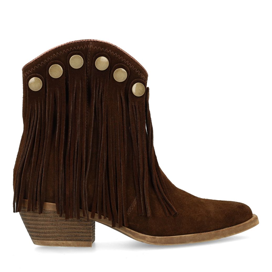 Braune Veloursleder-Cowboystiefeletten mit Fransen