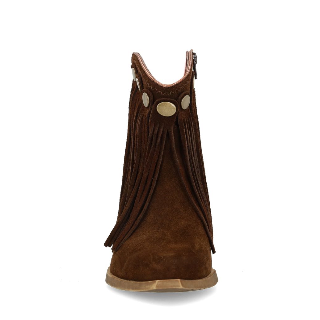 Braune Veloursleder-Cowboystiefeletten mit Fransen